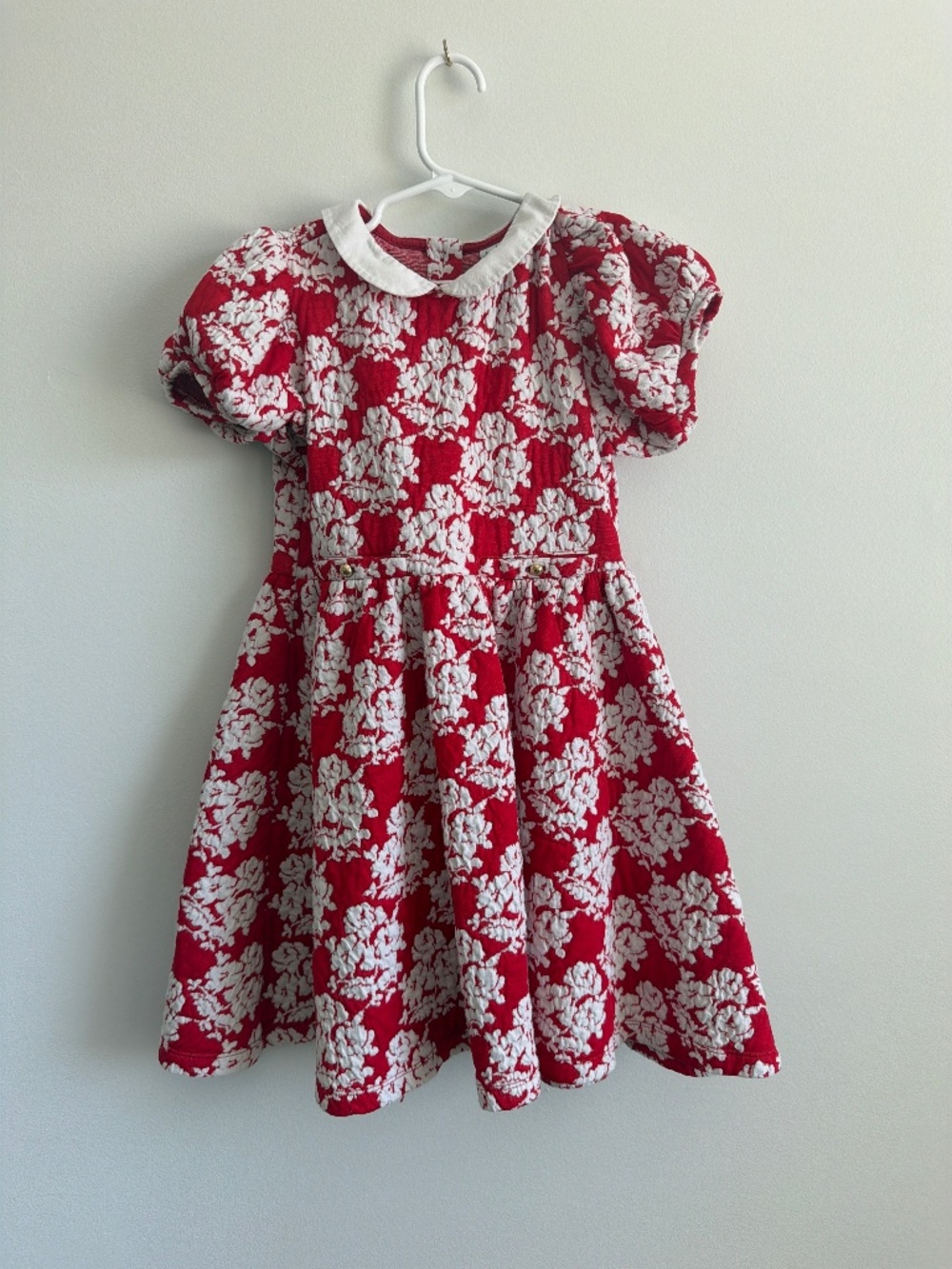 Janie and Jack Cherry Red and White Botanical Floral Collared Dress - 7
